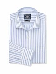 Savile Row Company Sky Blue Classic Fit Striped Cotton Poplin Single Cuff Formal Shirt - Image 1 of 3