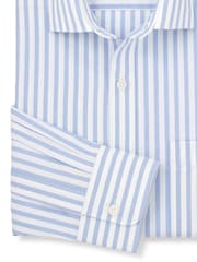Savile Row Company Sky Blue Classic Fit Striped Cotton Poplin Single Cuff Formal Shirt - Image 2 of 3