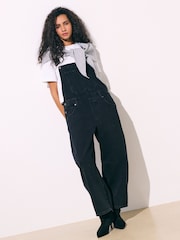 Black Denim Barrel Dungaree Jumpsuit - Image 1 of 10
