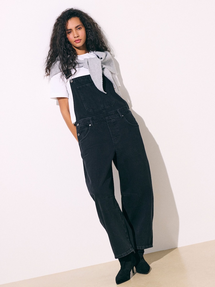 Black Denim Barrel Dungaree Jumpsuit - Image 1 of 10 Black Denim Barrel Dungaree Jumpsuit - Image 1 of 10