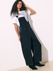 Black Denim Barrel Dungaree Jumpsuit - Image 2 of 10