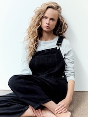 Black Denim Barrel Dungaree Jumpsuit - Image 4 of 10