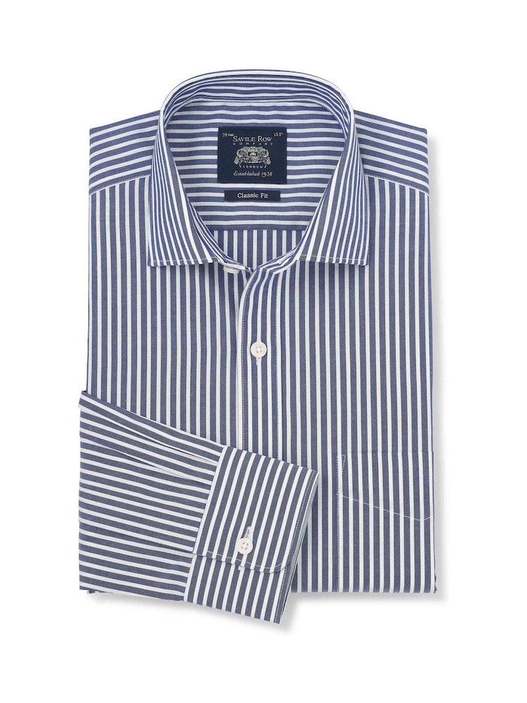 Camisa de vestir de popelina de algodón a rayas con puños sencillos y corte tradicional de Savile Row Company - Imagen 1 de 3 Camisa de vestir de popelina de algodón a rayas con puños sencillos y corte tradicional de Savile Row Company - Imagen 1 de 3