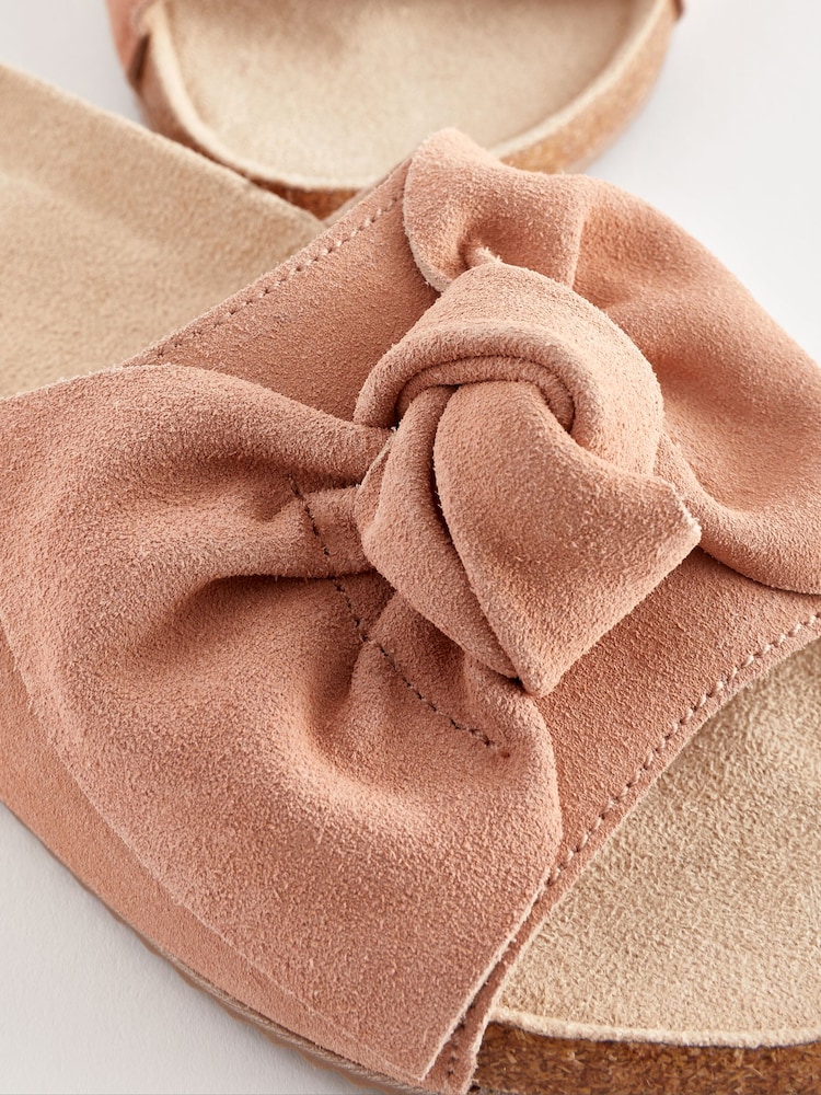 Pink Suede Bow Sliders - Image 8 of 8
