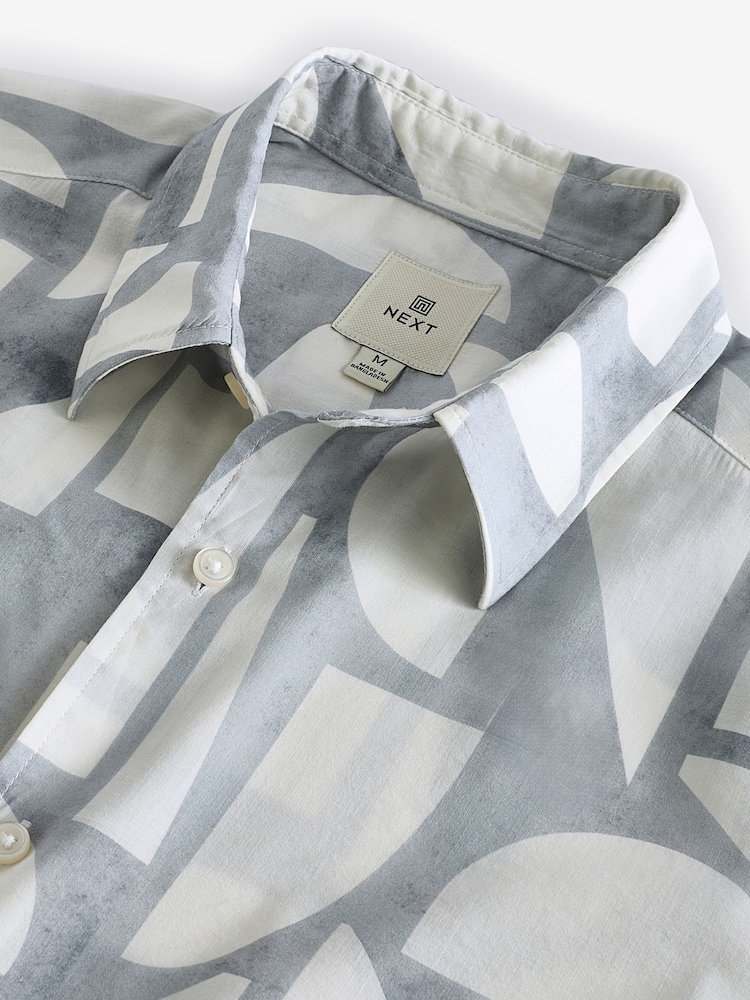 Grey Printed Short Sleeve Shirt - Image 8 of 8 Grey Printed Short Sleeve Shirt - Image 8 of 8