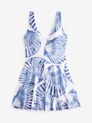 White/Blue Shell Tummy Shaping Control Skirted Swimsuit - Image 6 of 6
