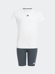 adidas White Kids Train Essentials T-Shirt and Shorts Set - Image 7 of 13