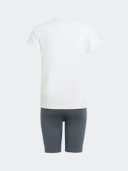 adidas White Kids Train Essentials T-Shirt and Shorts Set - Image 8 of 13