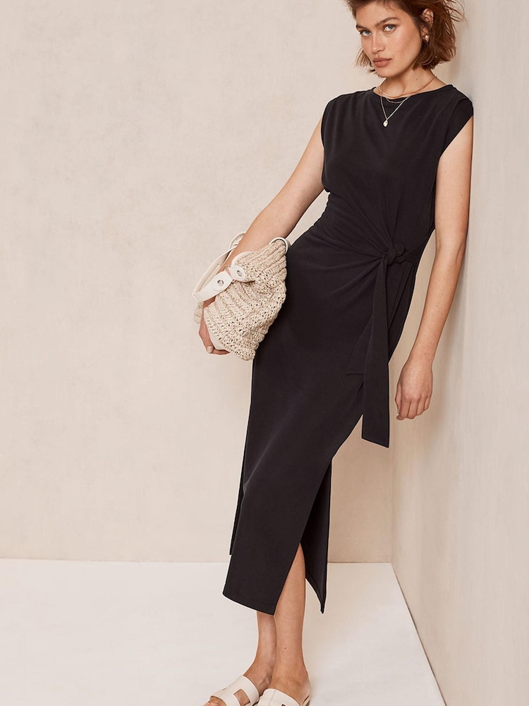 Mint Velvet Grey Tie Side Midi Dress - Image 2 of 7 Mint Velvet Grey Tie Side Midi Dress - Image 2 of 7
