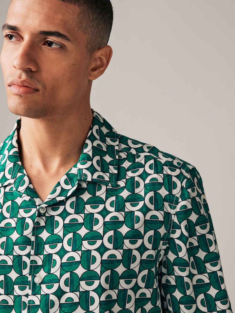 Green Geo Print Short Sleeve Shirt - Image 1 of 7