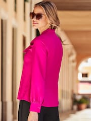 Sosandar Pink Tie Neck Blouse - Image 2 of 5