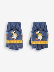 JoJo Maman Bébé Indigo Puffin Striped Gloves - Image 1 of 3