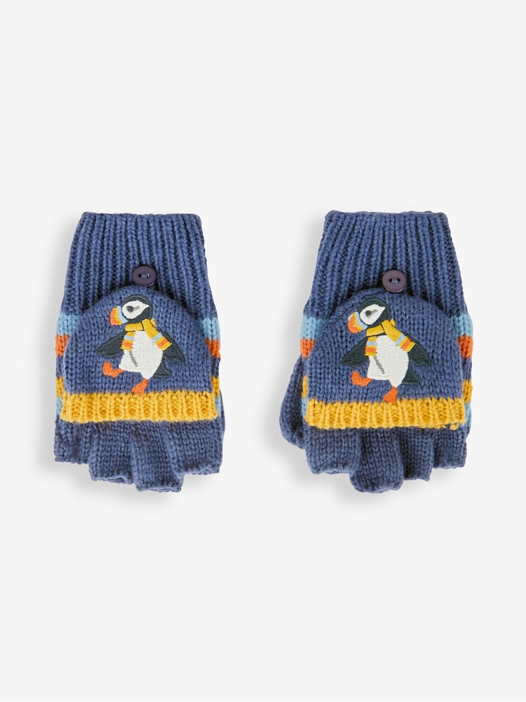 JoJo Maman Bébé Indigo Puffin Striped Gloves - Image 1 of 3