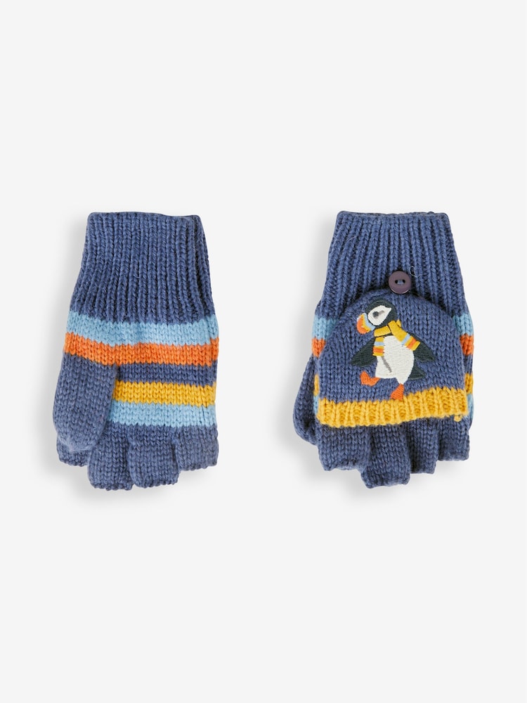 JoJo Maman Bébé Indigo Puffin Striped Gloves - Image 2 of 3