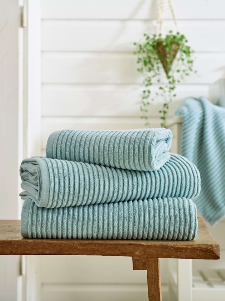 Deyongs Blue Sereno 100% Cotton Soft Ribbed Textured Towel - Image 1 of 2 Deyongs Blue Sereno 100% Cotton Soft Ribbed Textured Towel - Image 1 of 2