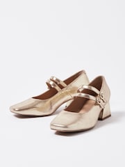 Metaliczne skórzane buty Oliver Bonas Mary Jane na obcasie - Image 3 of 8