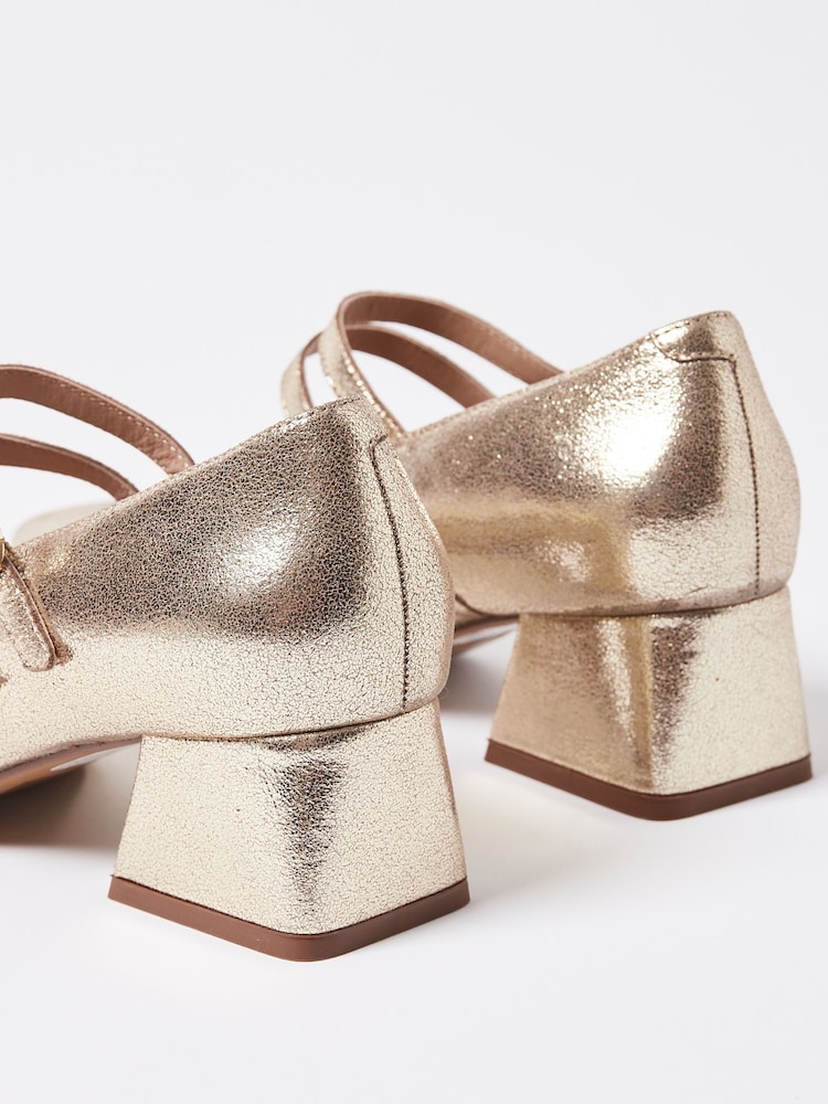 Metaliczne skórzane buty Oliver Bonas Mary Jane na obcasie - Image 5 of 8