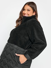 Yours Curve Black Mixed Teddy Quilted Coat - Image 5 of 5