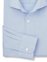Savile Row Company Blue Slim Fit Stretch Cotton Herringbone Single Cuff Formal Shirt - Image 2 of 3