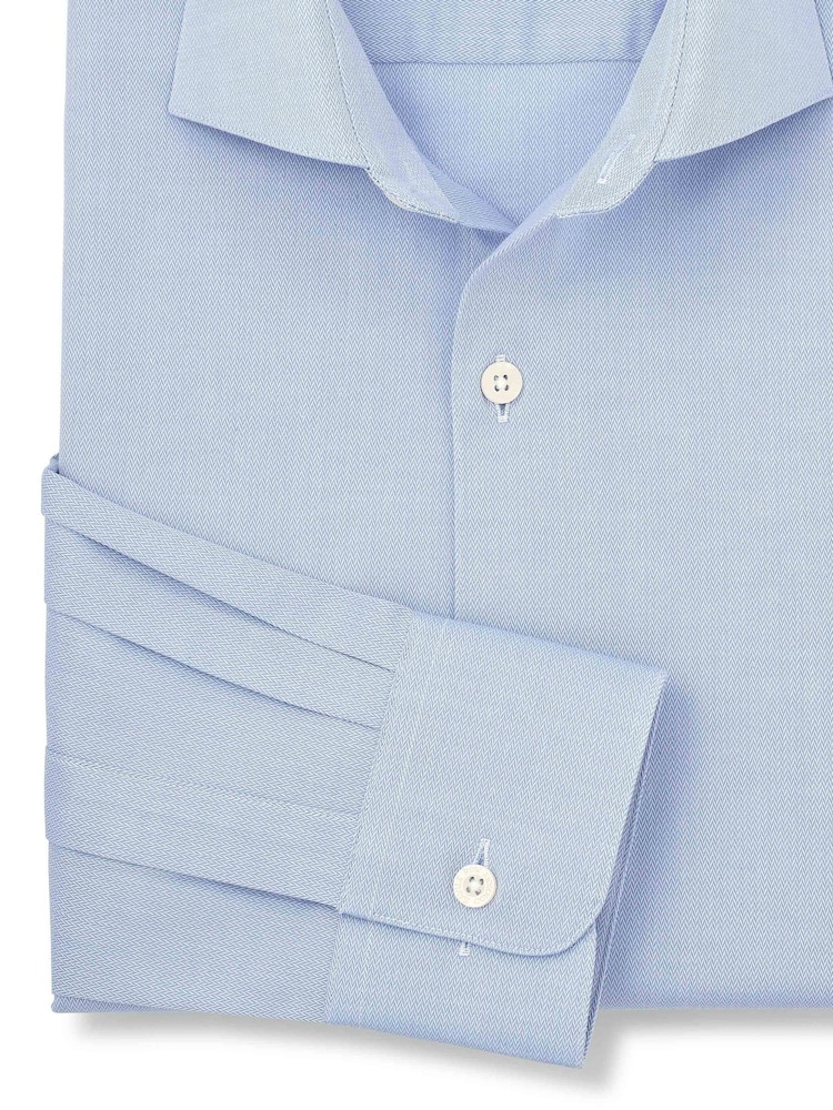 Savile Row Company Blue Slim Fit Stretch Cotton Herringbone Single Cuff Formal Shirt - Image 2 of 3