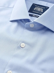 Savile Row Company Blue Slim Fit Stretch Cotton Herringbone Single Cuff Formal Shirt - Image 3 of 3