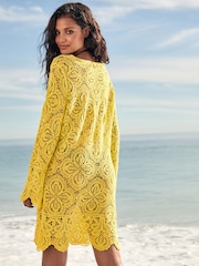 Yellow Slash Neck Crochet Beach Cover-Up - Image 2 of 6