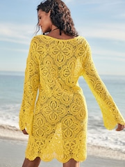 Yellow Slash Neck Crochet Beach Cover-Up - Image 3 of 6
