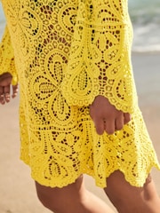 Yellow Slash Neck Crochet Beach Cover-Up - Image 4 of 6