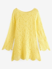 Yellow Slash Neck Crochet Beach Cover-Up - Image 5 of 6