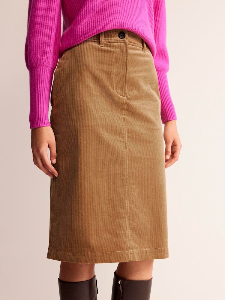 Boden Brown Margot Cord Midi Skirt - Image 1 of 5