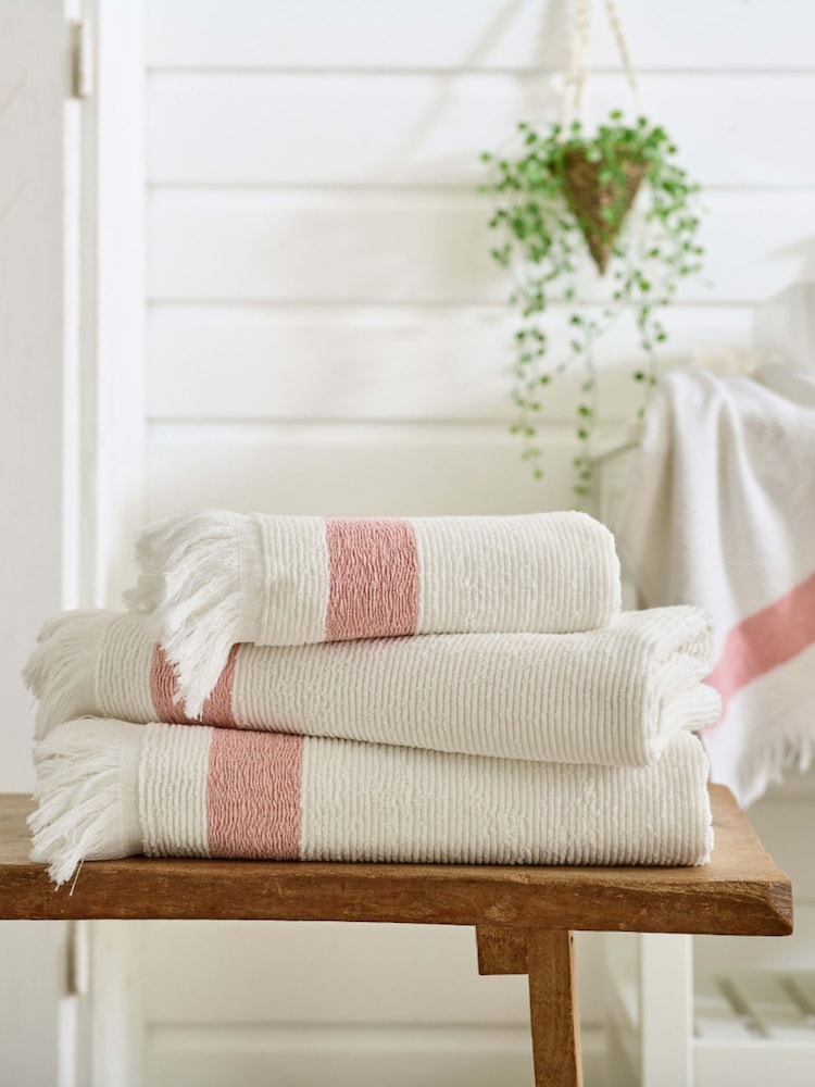 The Lyndon Company Pink Oakwood 100% Cotton Ridge Textured Towel - Image 1 of 2 The Lyndon Company Pink Oakwood 100% Cotton Ridge Textured Towel - Image 1 of 2