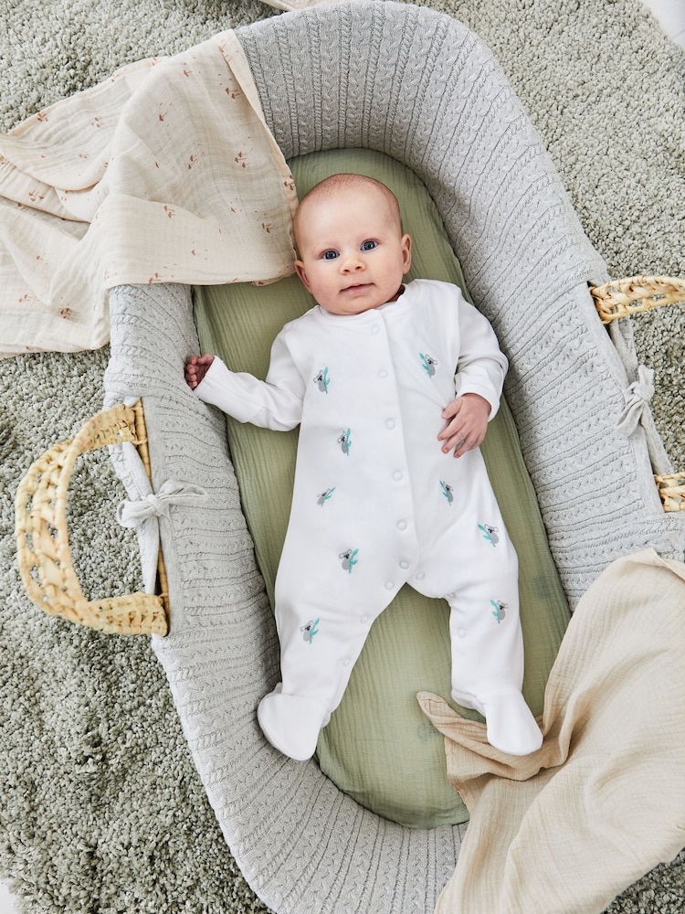JoJo Maman Bébé White Koala Embroidered Cotton Baby Sleepsuit - Image 1 of 4