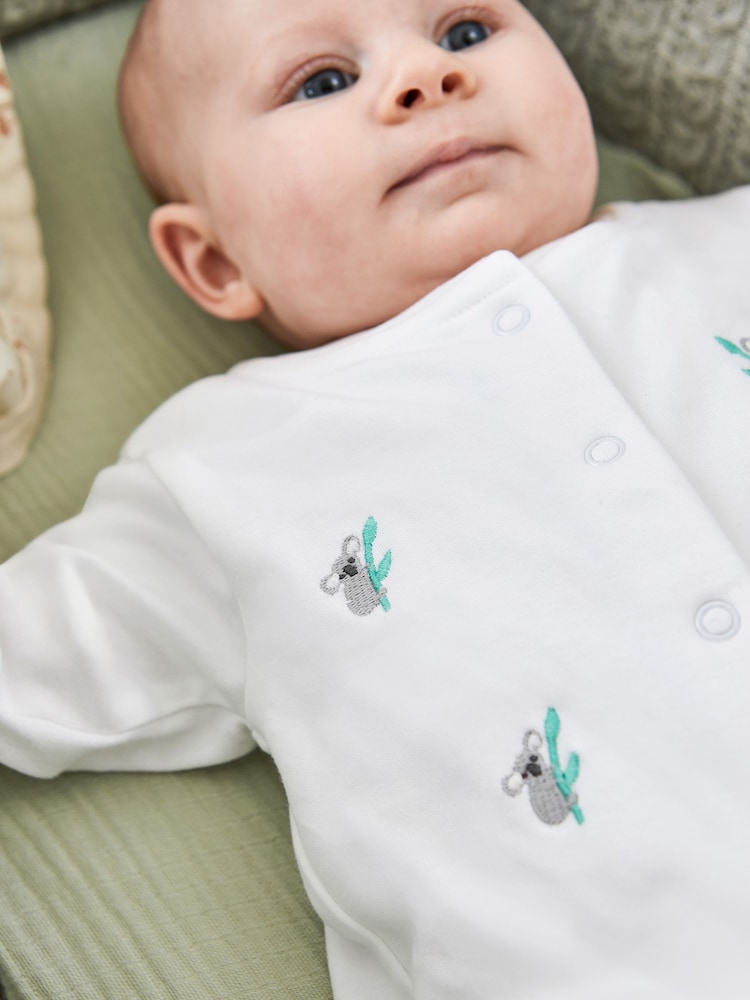 JoJo Maman Bébé White Koala Embroidered Cotton Baby Sleepsuit - Image 2 of 4