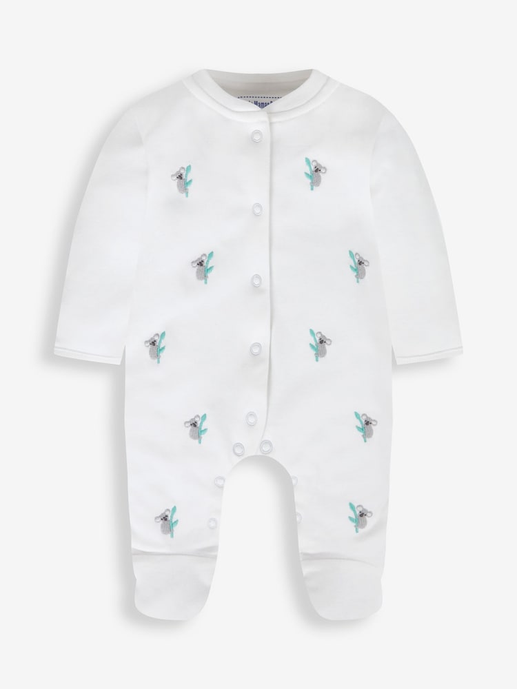JoJo Maman Bébé White Koala Embroidered Cotton Baby Sleepsuit - Image 3 of 4