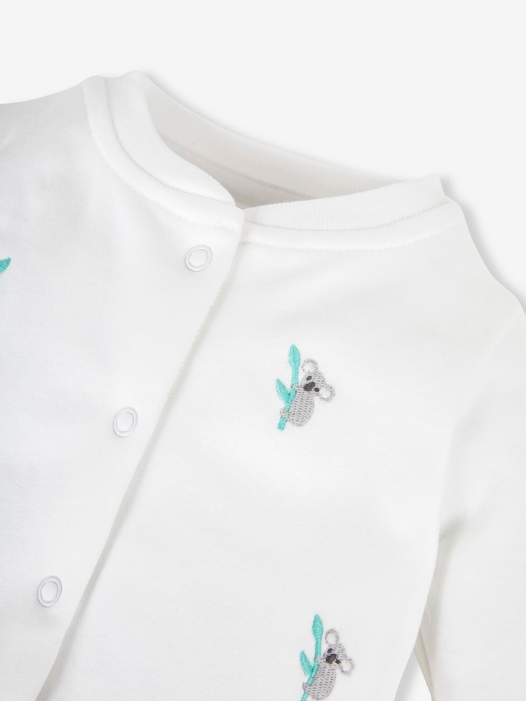 JoJo Maman Bébé White Koala Embroidered Cotton Baby Sleepsuit - Image 4 of 4