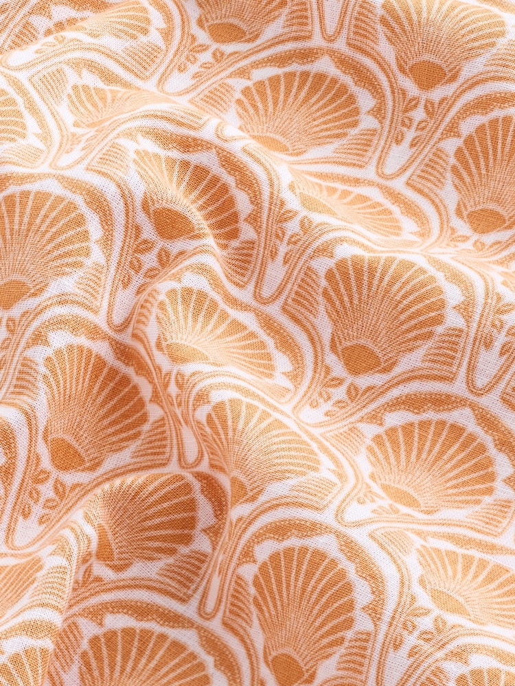 Orange Printed Linen Blend Short Sleeve 100% Cotton Shirt - Image 7 of 7