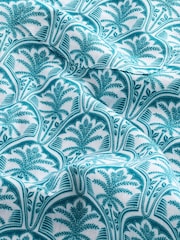 Blue Printed Linen Blend Short Sleeve 100% Cotton Shirt - Image 8 of 8