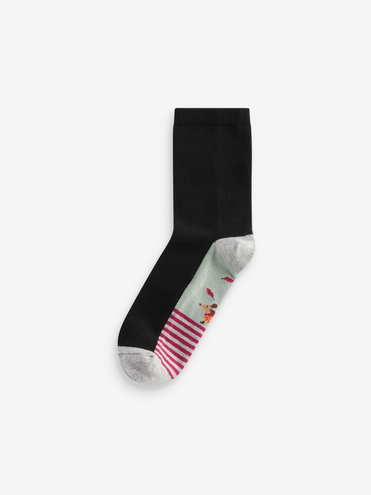 Autumn Dog Walking Scene Black Footbed Ankle Socks 5 Pack - Image 2 of 7 Autumn Dog Walking Scene Black Footbed Ankle Socks 5 Pack - Image 2 of 7