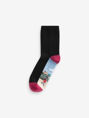 Autumn Dog Walking Scene Black Footbed Ankle Socks 5 Pack - Image 3 of 7