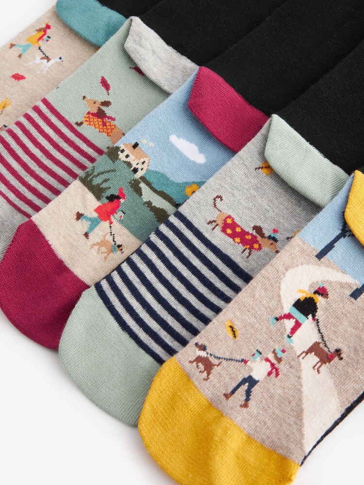 Autumn Dog Walking Scene Black Footbed Ankle Socks 5 Pack - Image 7 of 7