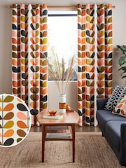 Orla Kiely Orange Multi Stem Eyelet Curtains - Image 1 of 3