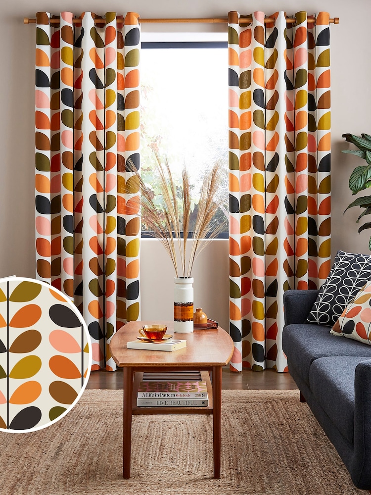 Orla Kiely Orange Multi Stem Eyelet Curtains - Image 1 of 3