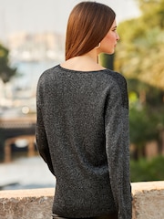 Sosandar Black Metallic V-Neck Jumper - Image 2 of 5