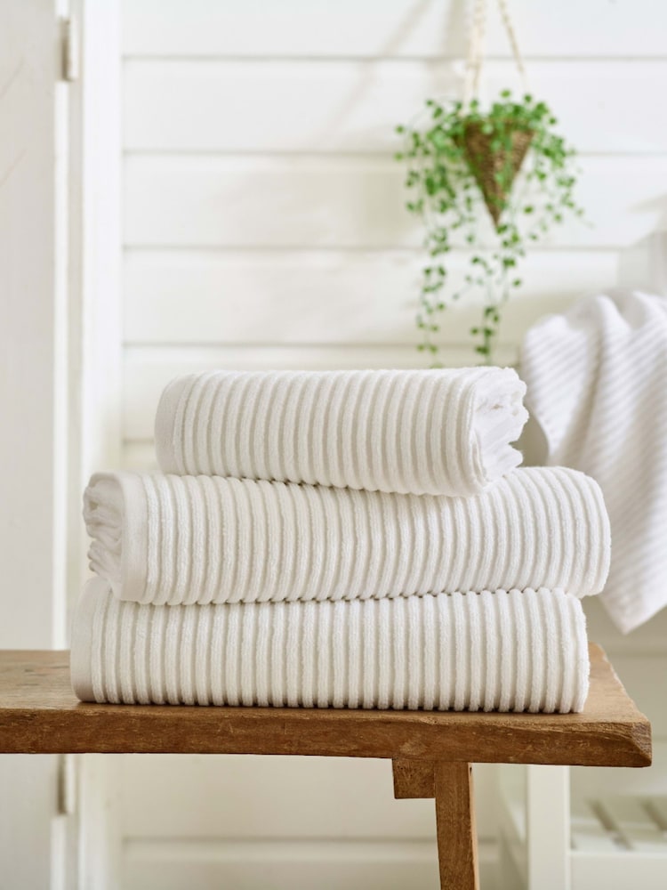 Deyongs White Sereno 100% Cotton Soft Ribbed Textured Towel - Image 1 of 2 Deyongs White Sereno 100% Cotton Soft Ribbed Textured Towel - Image 1 of 2