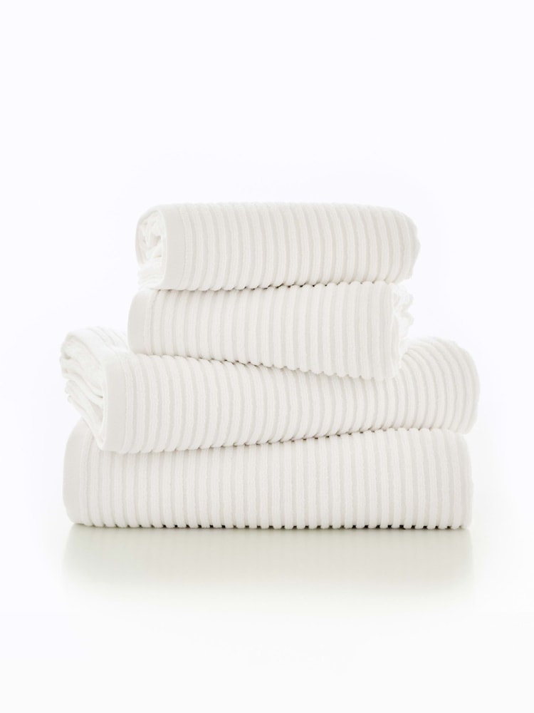 Deyongs White Sereno 100% Cotton Soft Ribbed Textured Towel - Image 2 of 2 Deyongs White Sereno 100% Cotton Soft Ribbed Textured Towel - Image 2 of 2
