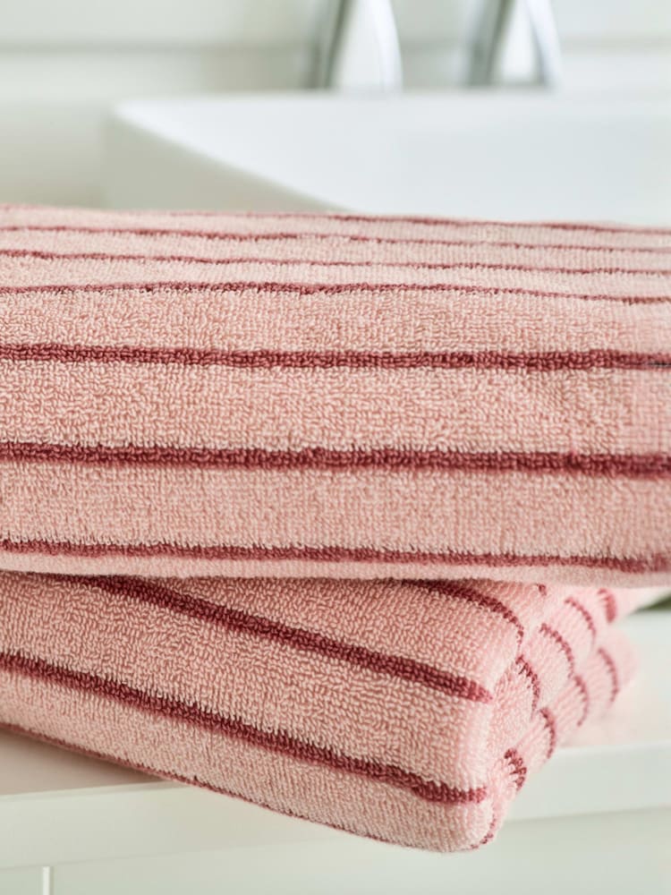 Deyongs Pink Rose Malmo 100% Cotton Stripe Towel - Image 2 of 3 Deyongs Pink Rose Malmo 100% Cotton Stripe Towel - Image 2 of 3