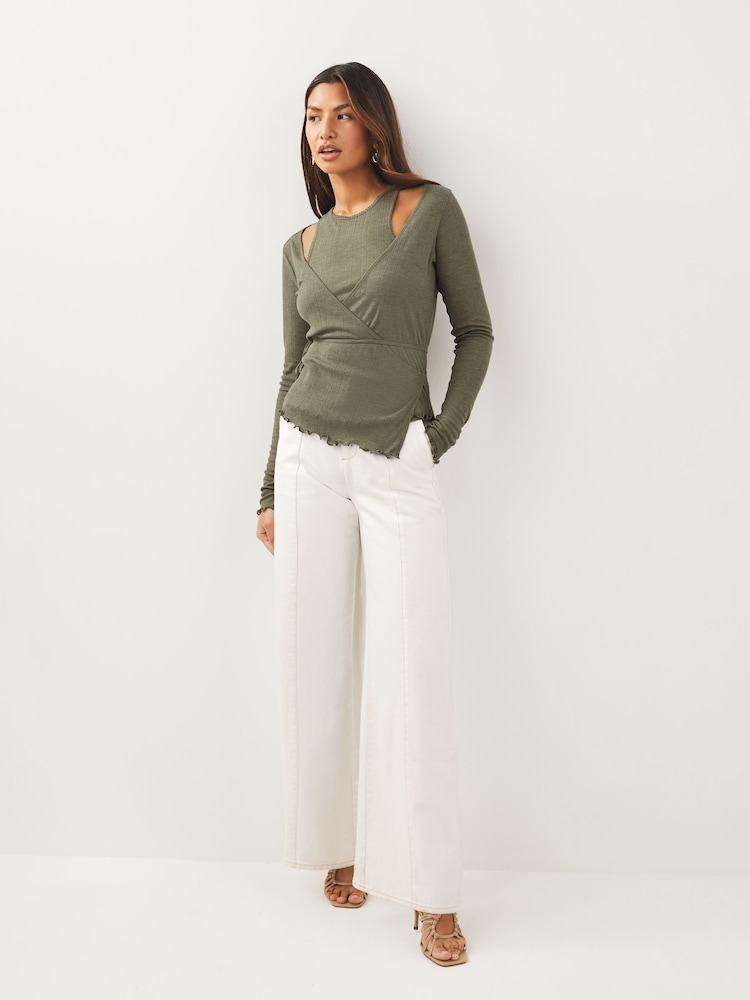 Green Double Layer Wrap Top - Image 2 of 6 Green Double Layer Wrap Top - Image 2 of 6