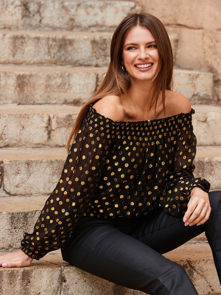 Sosandar Black Spot Bardot Top - Image 1 of 5