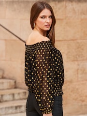 Sosandar Black Spot Bardot Top - Image 2 of 5
