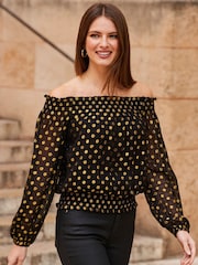 Sosandar Black Spot Bardot Top - Image 3 of 5